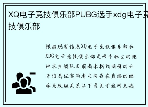 XQ电子竞技俱乐部PUBG选手xdg电子竞技俱乐部